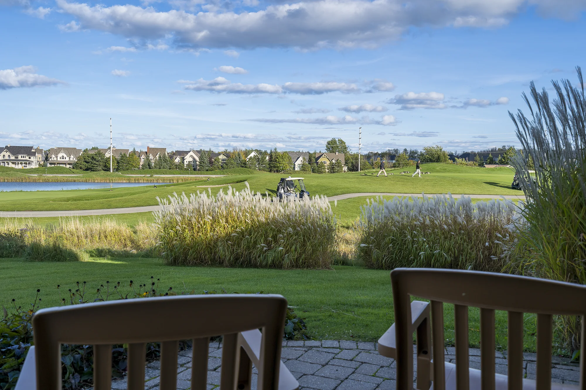 Private patio overlooking the golf course and mountain view